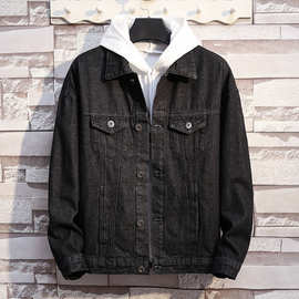 2019秋冬季垮肩黑色牛仔外套男牛仔夹克cheap men jeans jackets