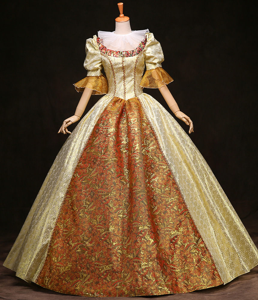 2020欧式女演出服宫廷服装典雅皇室影楼摄影主题金色舞台年会戏剧