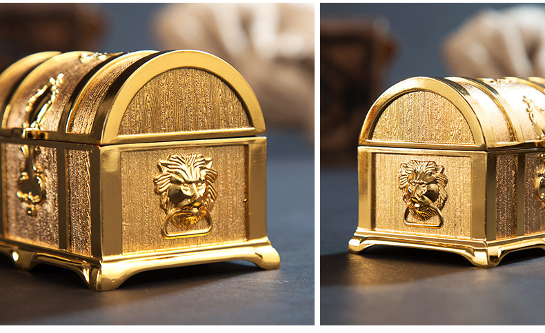 金色金属欧式古典百宝箱海盗珠宝盒创意个性家居饰品收纳首饰盒