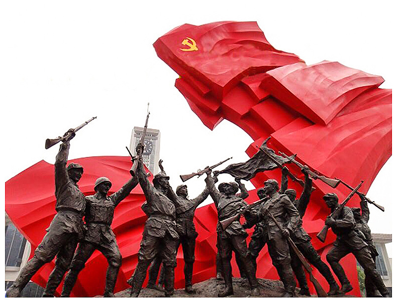 玻璃钢仿真人物铸铜雕塑 红军长征八路军战士雕塑广场装饰摆件