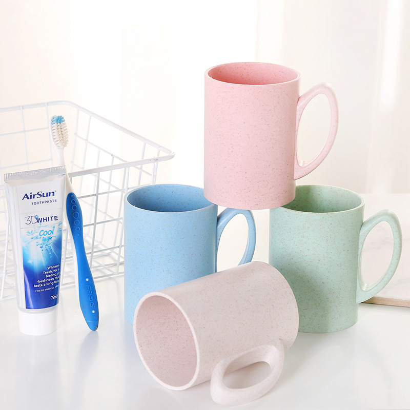 防摔塑料水杯广口杯手柄漱口杯带把手麦香杯马克杯广告