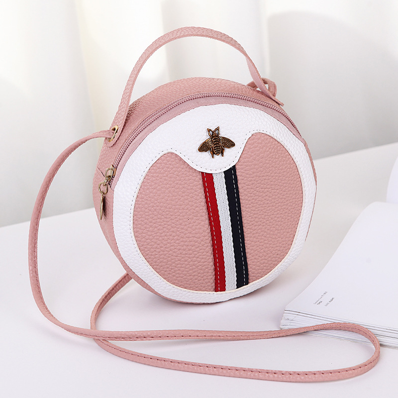 Fashion Color Contrast Ribbon Small round Bag 2022 Stitching Bee Shoulder Bag Portable Messenger Bag Personalized Mini Small Bag