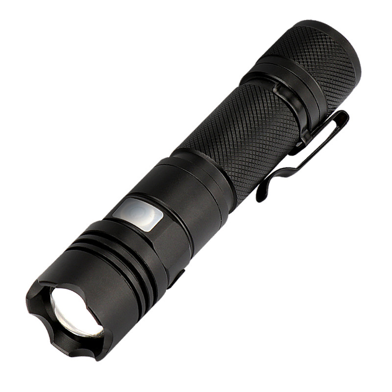 厂家直销led强光战术手电筒铝合金18650可直充电t6变焦便携带笔夹