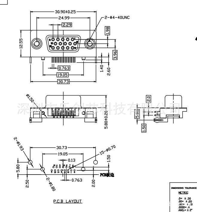 笔记本专用dr/db vga接口dr15p芯蓝胶三排90度焊板式 超薄型 母头