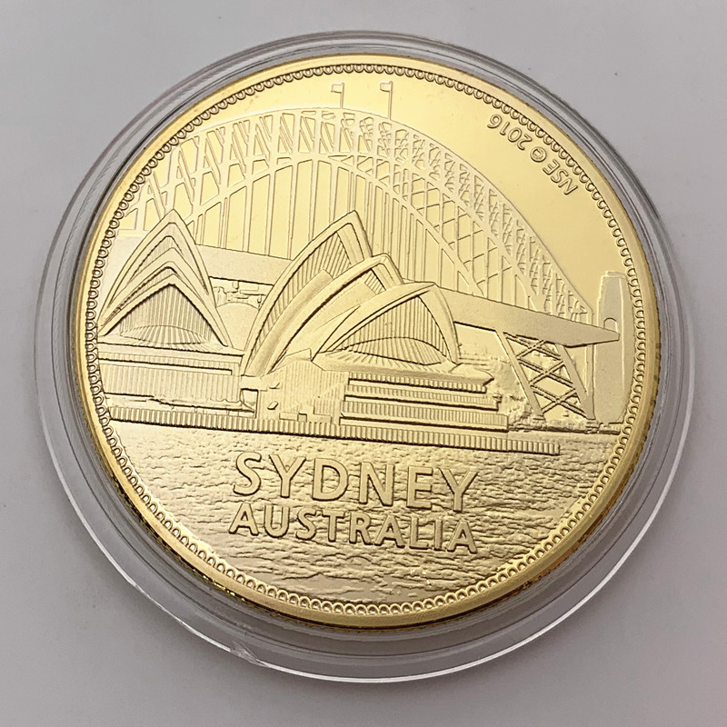 澳大利亚悉尼定制金币 32mm外币镀金币达令港金币幸运硬币纪念币