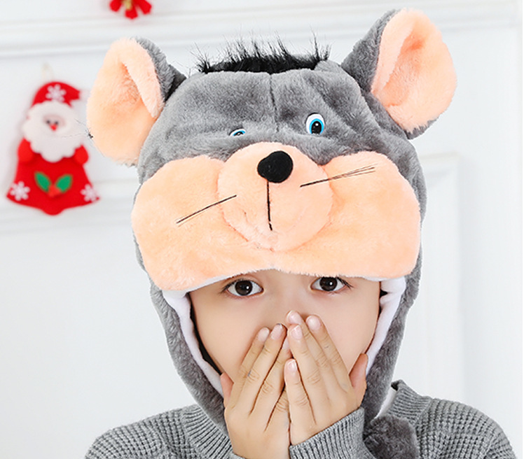 短款灰色老鼠卡通帽子老鼠动物帽子舞台表演道具厂家直销