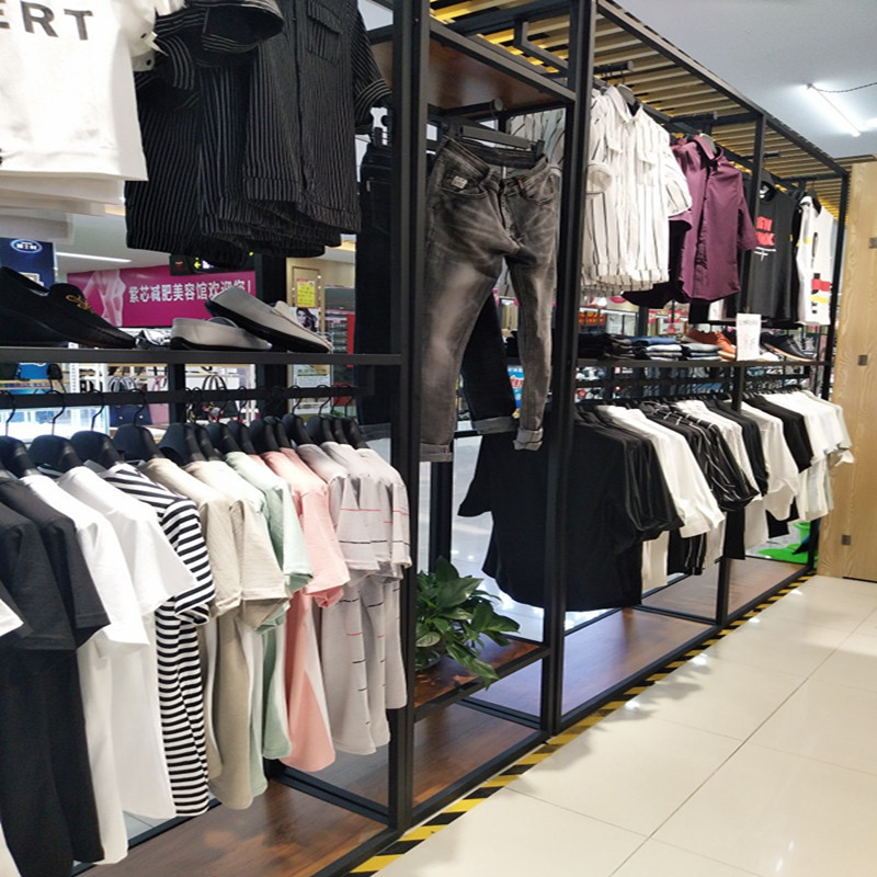 服装店靠墙高架移动挂衣服中岛正侧挂男女装展示架铁艺落地组合架