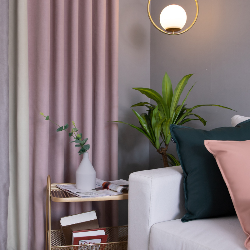 简约纯色 麂皮绒拼接遮光窗帘布 布艺窗帘 酒店别墅阳台窗帘 批发