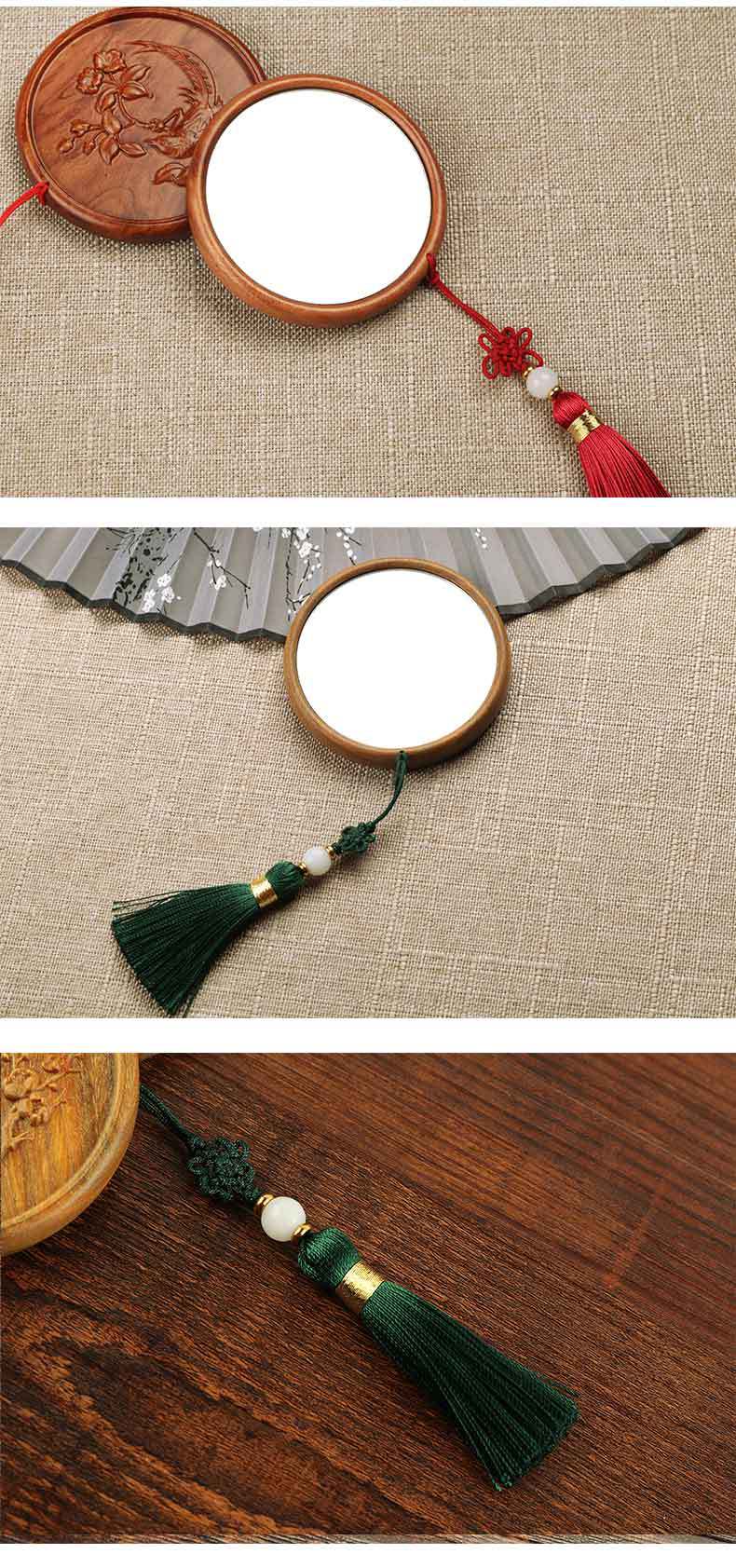 天然绿檀木小镜子古风雕刻化妆镜便携梳妆镜教师节创意礼品木镜