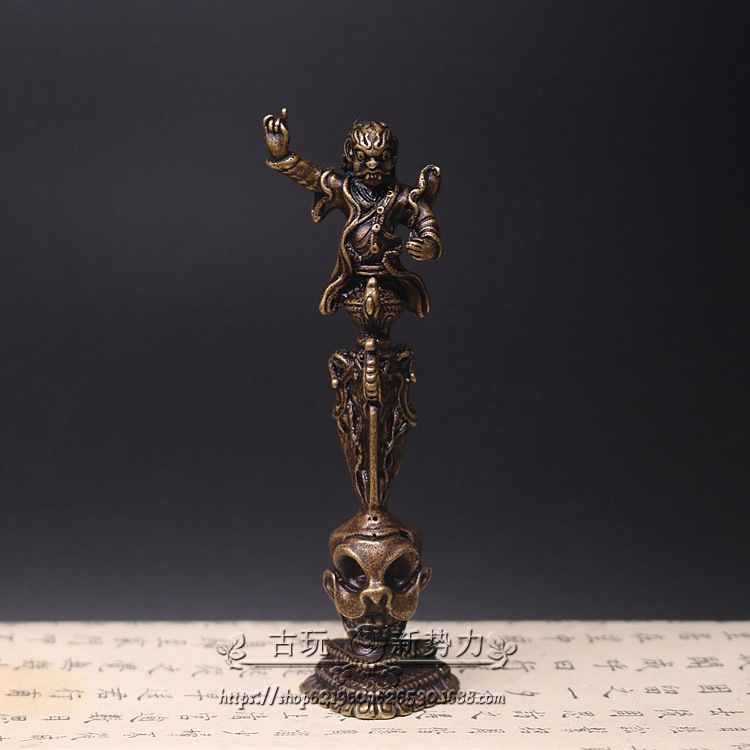古董西藏密宗法器尼泊尔手工纯铜愤怒莲师金刚杵紫铜降魔杵