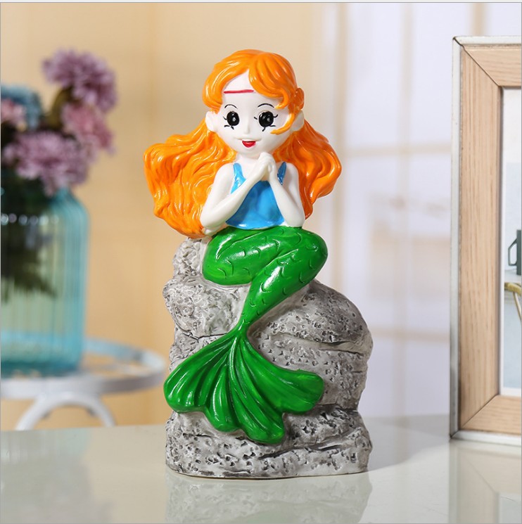 美人鱼公主涂色娃娃仿石膏防摔坏涂色存钱罐儿童diy手工涂鸦玩具