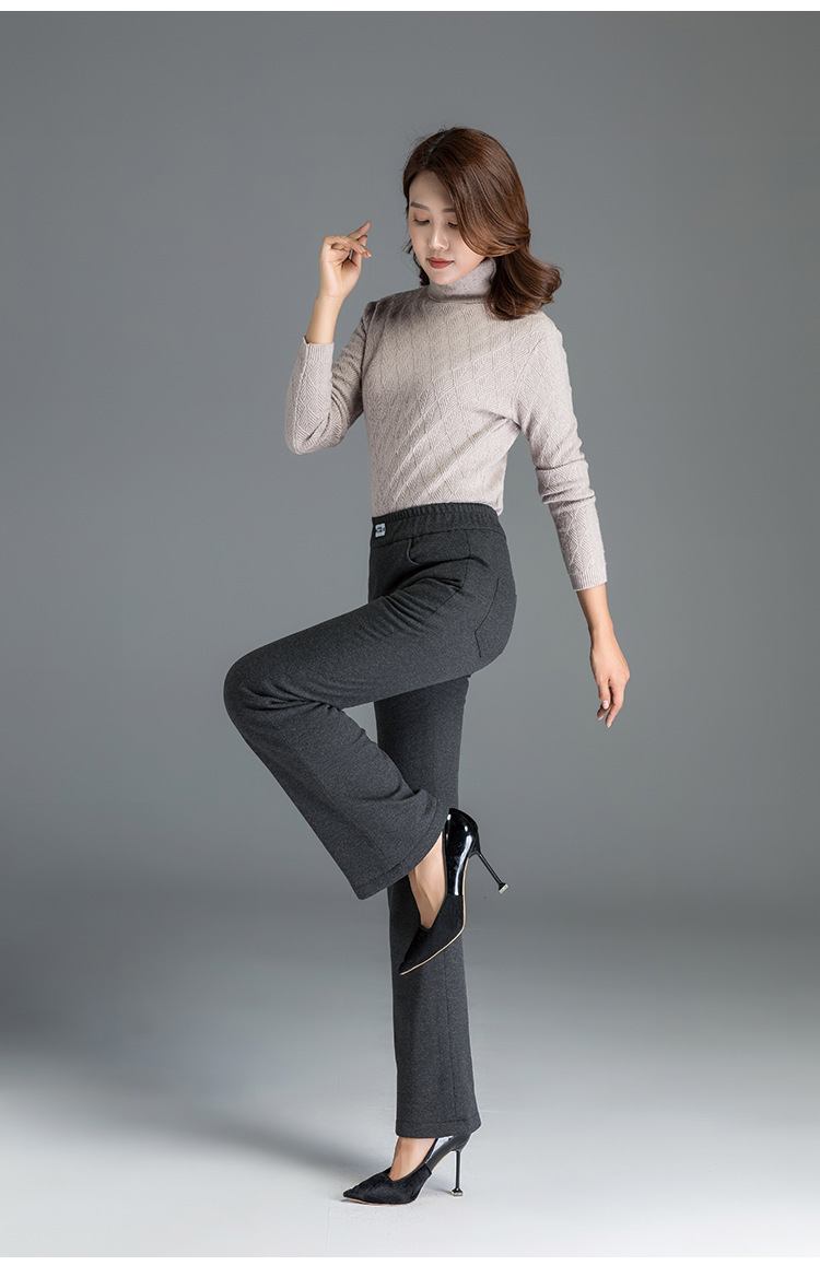 2019秋冬新款韩版大码羊羔毛微喇女裤子高腰高弹加厚百搭外穿修身