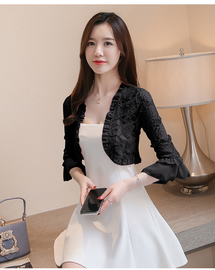 夏季薄蕾丝镂空短袖开衫小披肩小坎肩百搭外套(货号 yh82820)