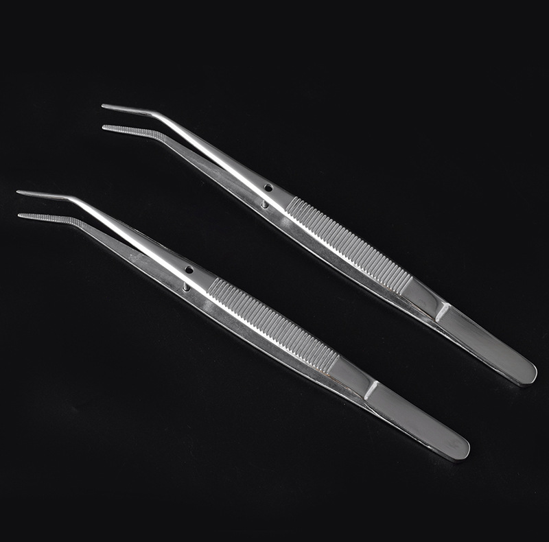 不锈钢牙医工具套装 牙医镊子 牙科口腔检查尖头弯头夹子医用镊子