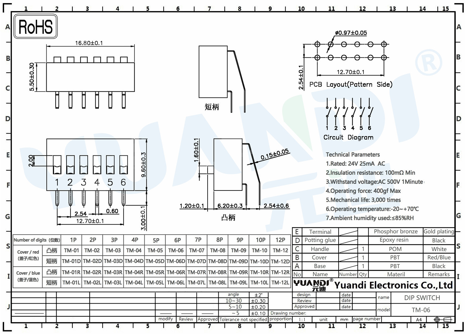 tm-06拨码开关1位2位3位4位5位编码开关6位7位8位9位10位12位2.54