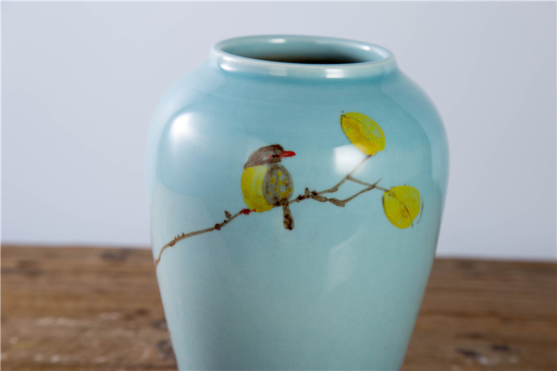 供应陶艺三件套装 陶瓷花瓶 手绘釉下彩花鸟 新房家居工艺品.