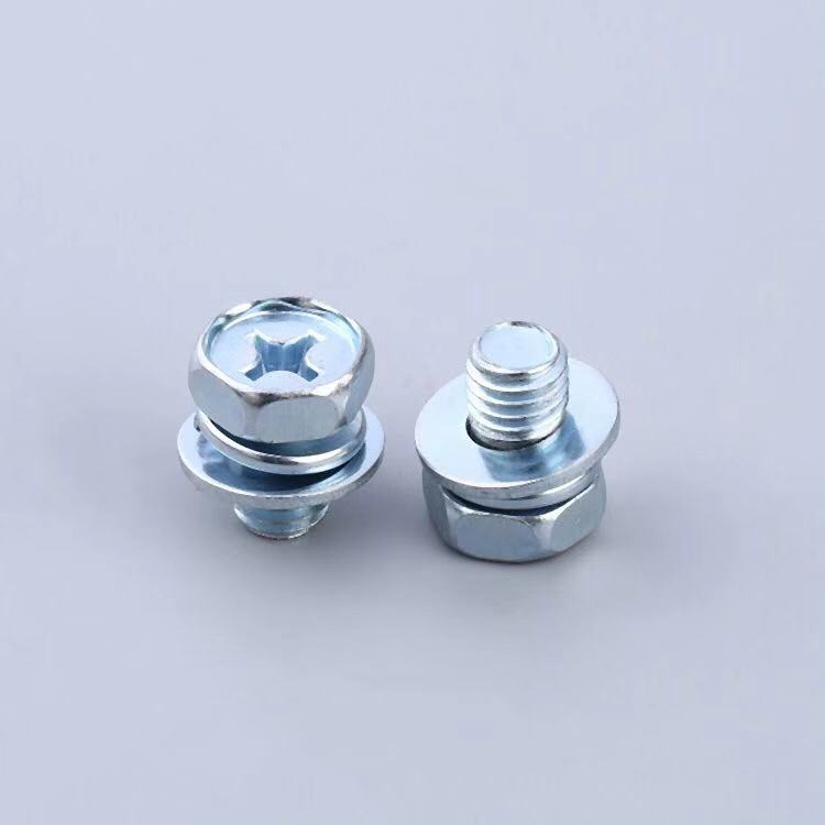 外六角凹脑十字三组合螺丝 六角头三组合螺栓 三合一 m5m6m8
