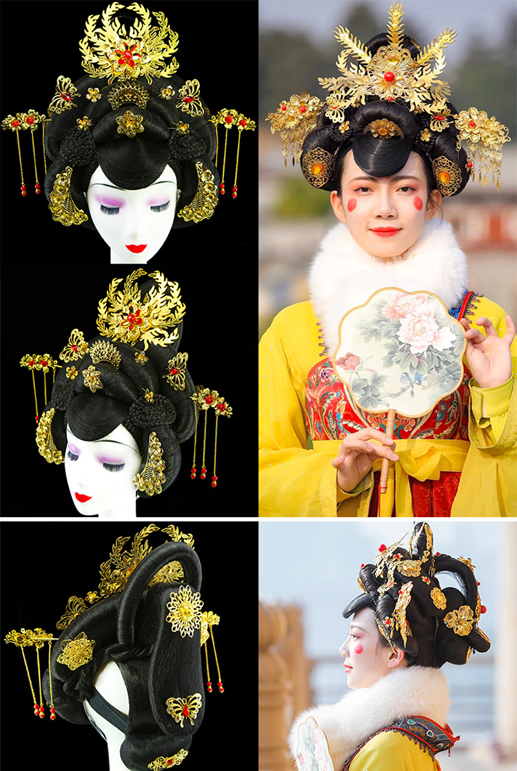 大唐不夜城抖音网红不倒翁女整顶假发演出头饰贵妃假发全套饰品