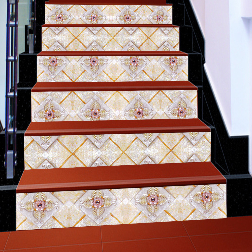 新品楼梯贴贴画阶梯贴菱形北欧风格素色pp客厅阁楼装饰画支持定制