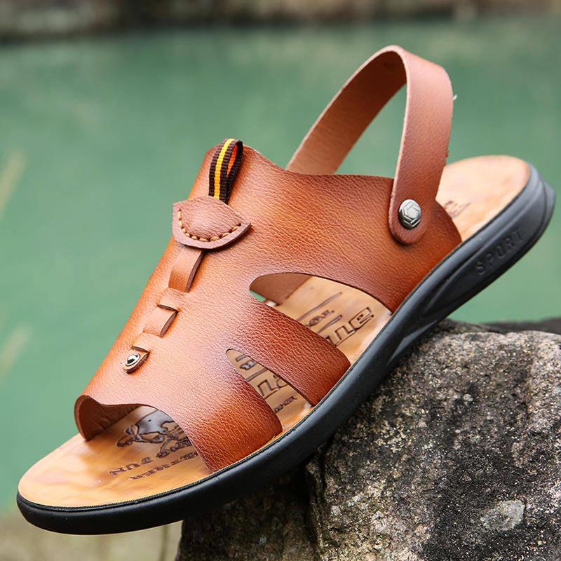 2020夏季新款男士沙滩鞋凉鞋男真皮透气真皮男式头层牛皮厂家直销