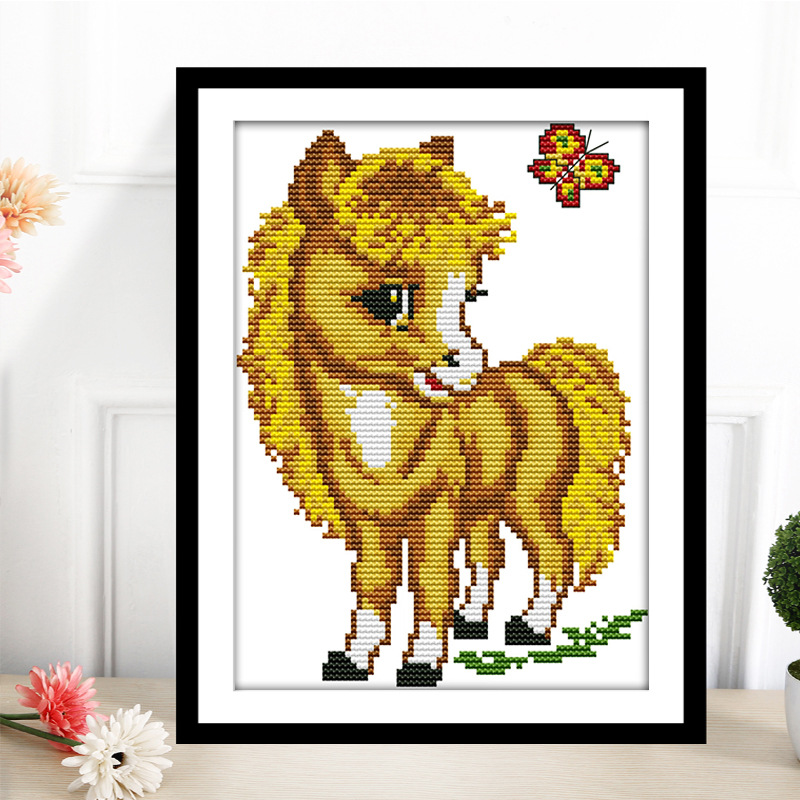 2019新款印花十字绣可爱的小马驹小幅动物刺绣套件材料包一件代发