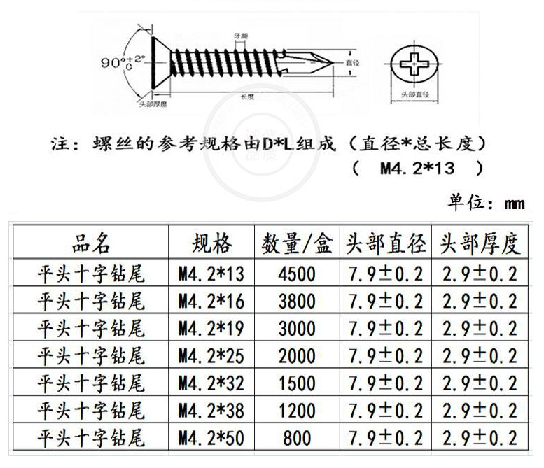 410不锈钢十字沉头钻尾螺丝 410平头自攻自钻螺钉 铁皮燕尾螺丝钉
