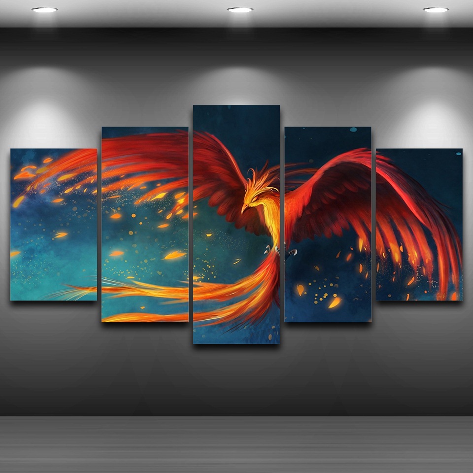 高清抽象现代家居装饰帆布喷绘油画墙画五联抽象画凤凰跨境货源