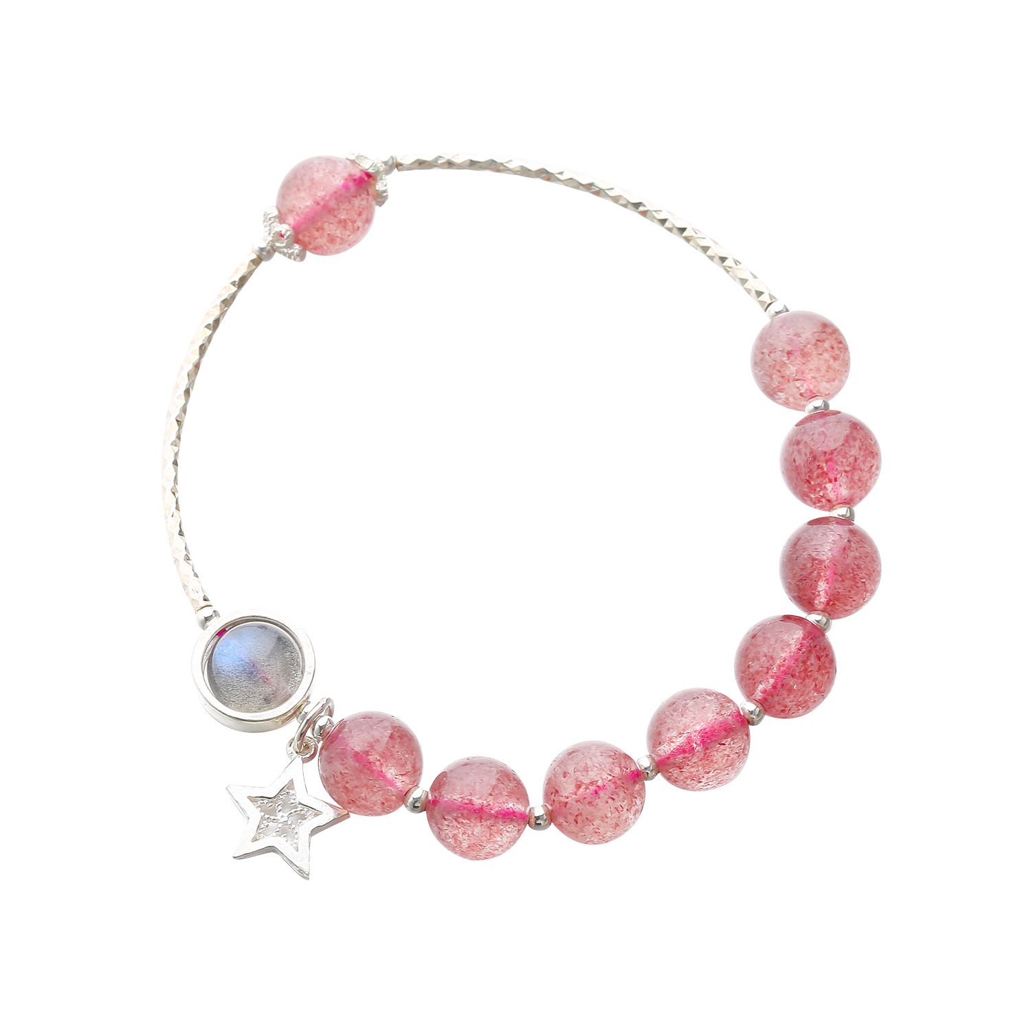 星星s925银配件搭配草莓晶手链女纯银粉晶水晶手串