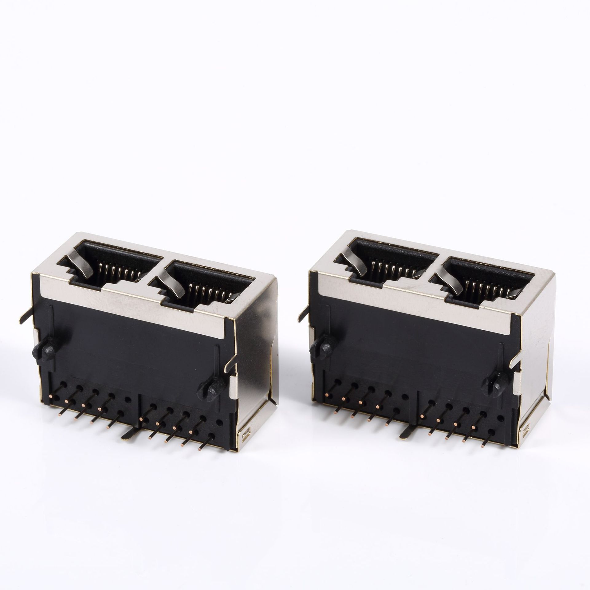 rj45插座 1*2 rj45母座 59-8p8c 1*2网络接口 全铜屏蔽网口