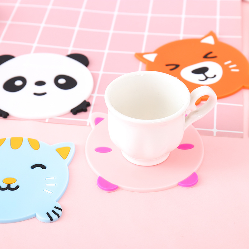 Yc25 Cute Animal Shape Soft Pvc Cup Mat Cartoon Shaped Non-Slip Insulation Mat Teacup Mat Placemat