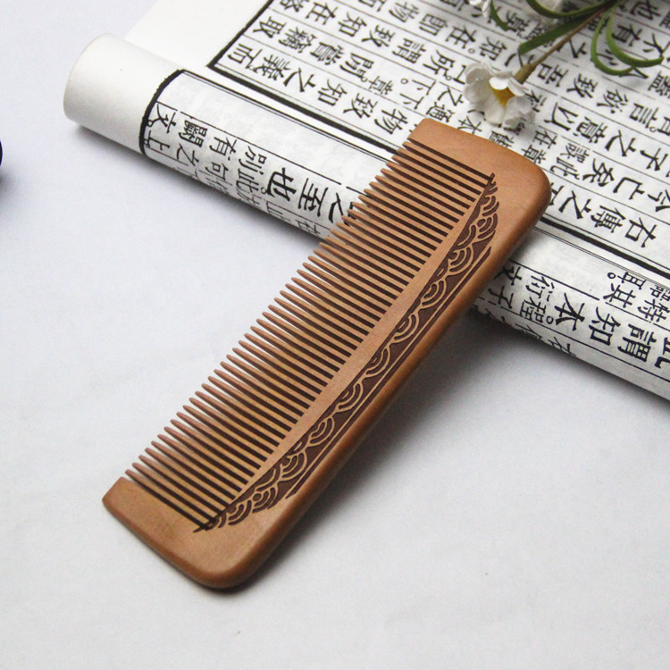 Large Carved Mahogany Comb Wooden Comb Sub-Thickened Wooden Comb Hair Curling Comb Massage Comb Anti-Static Ebony Hairdressing Comb Lettering