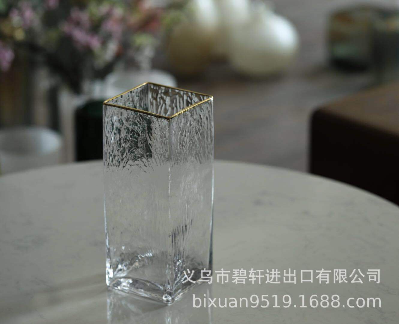 Nordic Glass Vase Living Room Soft Decorations Model Room Affordable Luxury Style Creative Golden Trim Glass Vase Wholesale