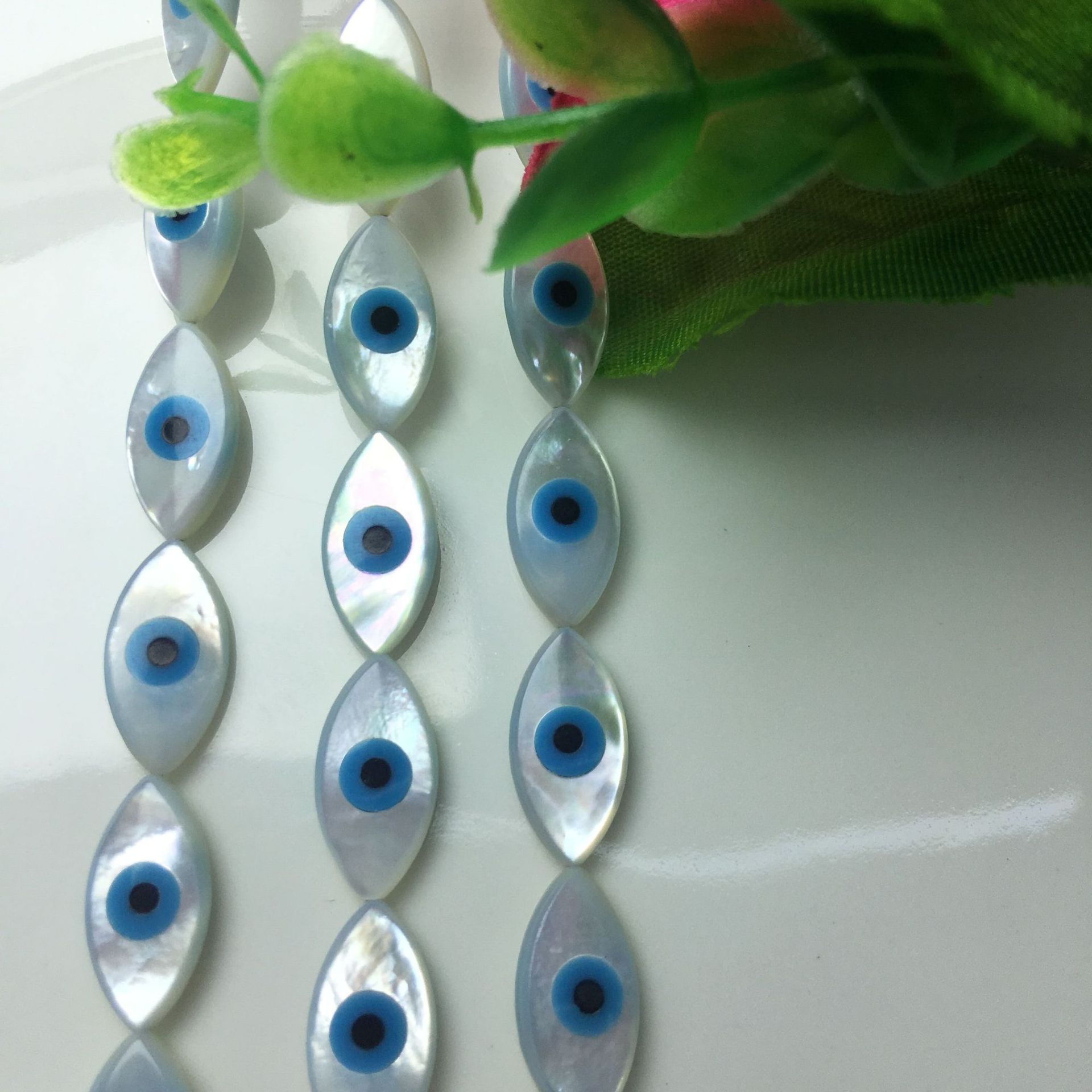 贝壳眼睛土耳其魔眼马眼形7*14mm贝壳眼睛白蝶贝 蓝松石眼睛直孔