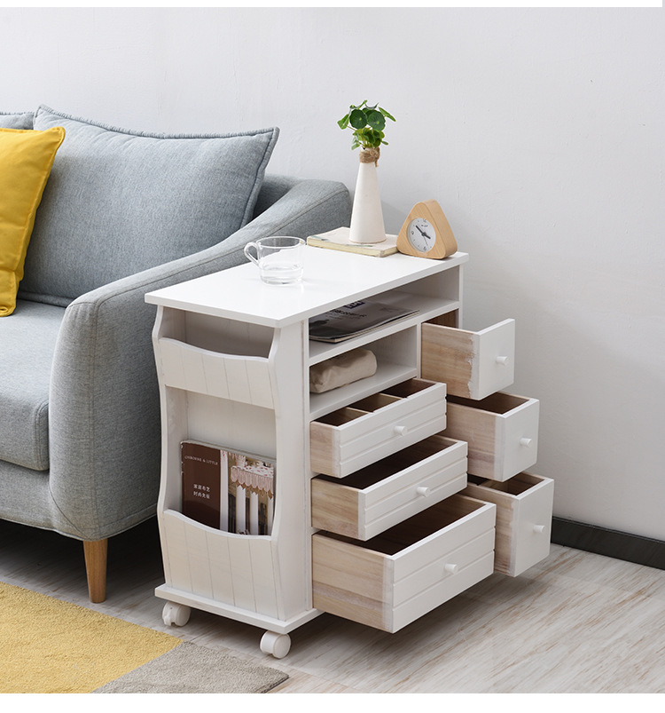 简约现代实木收纳柜沙发边柜储物柜客厅可移动侧边柜马桶边柜