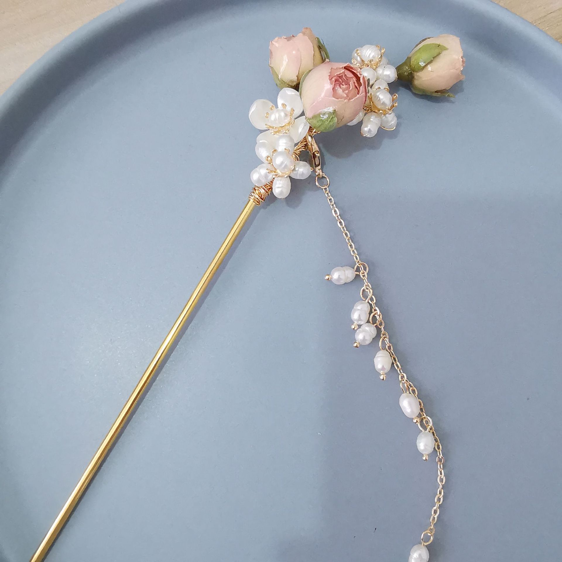 新款厂家复古中国风仙美永生花发簪步摇古风发饰流苏汉服头饰簪子