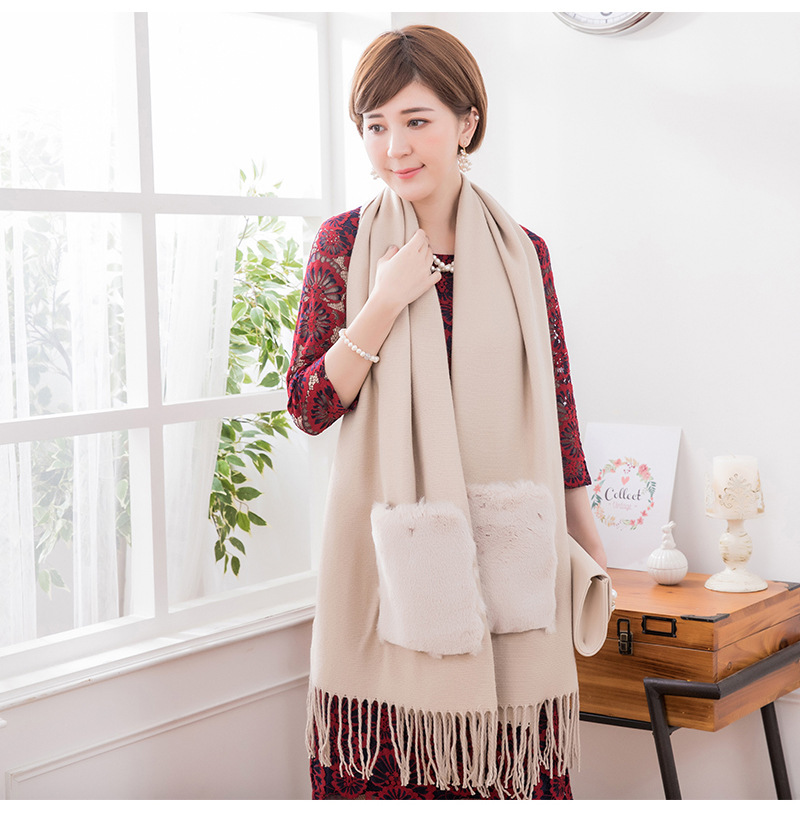 翠盈秋冬保暖女士大披肩日韩风大口袋围巾双面绒加厚流苏披肩两用