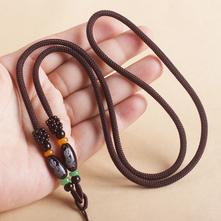 黑曜石脖子挂件绳米珠项链绳子饰品银翡翠玉佩吊坠挂绳男女批发