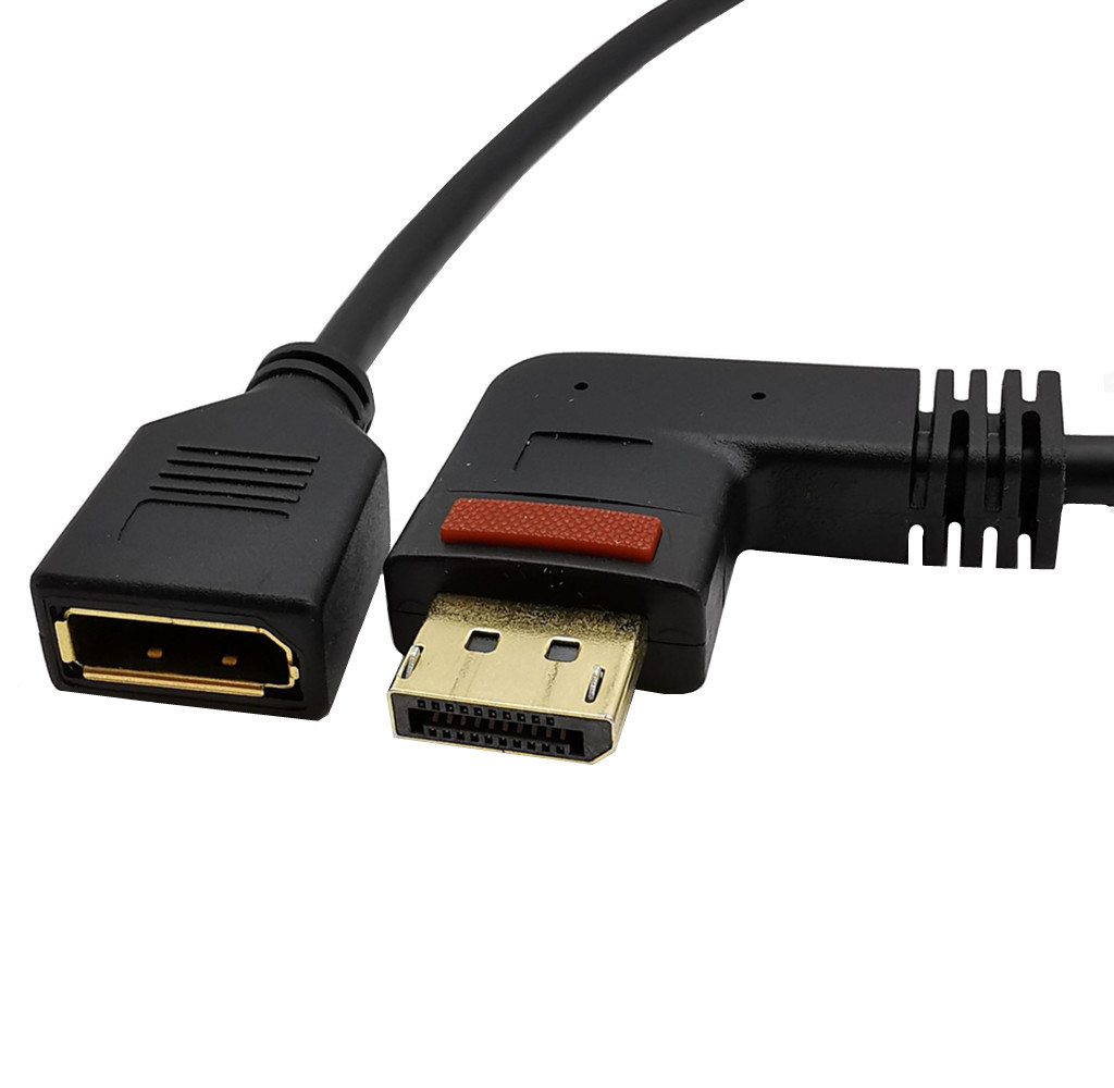 带锁扣镀金90度弯头dp线公对母4k转接线1.2高清displayport延长线