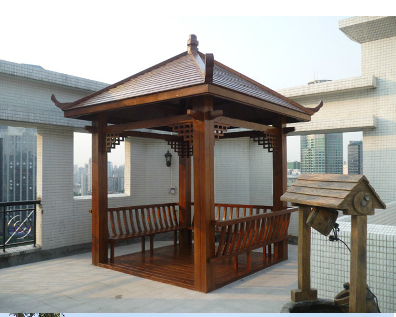 古建双层四角凉亭 庭院公园景观亭子 户外碳化木亭防腐木凉亭