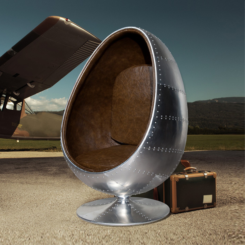 个性太空球椅单人铝皮蛋壳椅玻璃钢创意懒人复古尖球椅蛋形泡泡椅