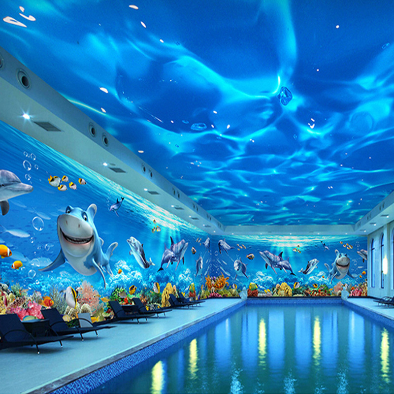 3d海底世界墙纸情侣主题房酒店宾馆壁画海洋背景墙ktv游泳馆壁纸