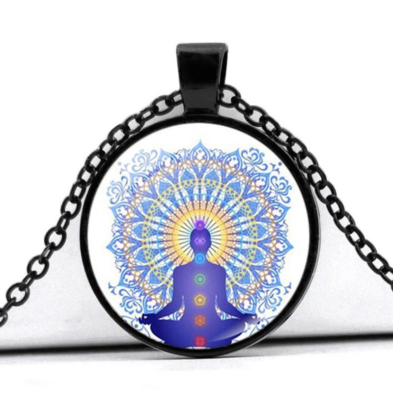 跨境配饰 佛教瑜伽冥想chakras光环时光宝石项链吊坠 欧美饰品