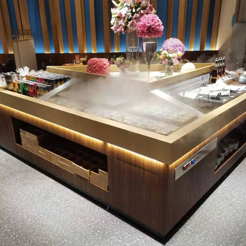 新款海鲜冰台 喷雾加湿定制 超市商场自助餐海鲜蓝光卧式生鲜冰台