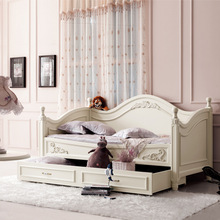 外贸法式实木雕花公主儿童沙发床卧室小户型美式乡村仿古储物柜床