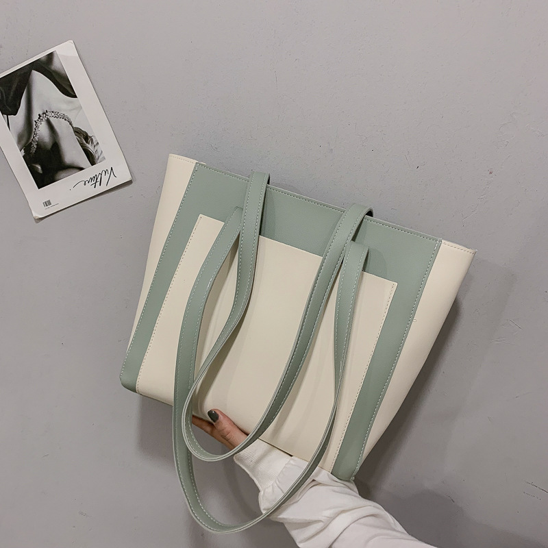 Bag 2019 New Autumn and Winter Women's Bags Korean Fashion Simple Tote Bag Button Portable Contrast Color Shoulder Bag