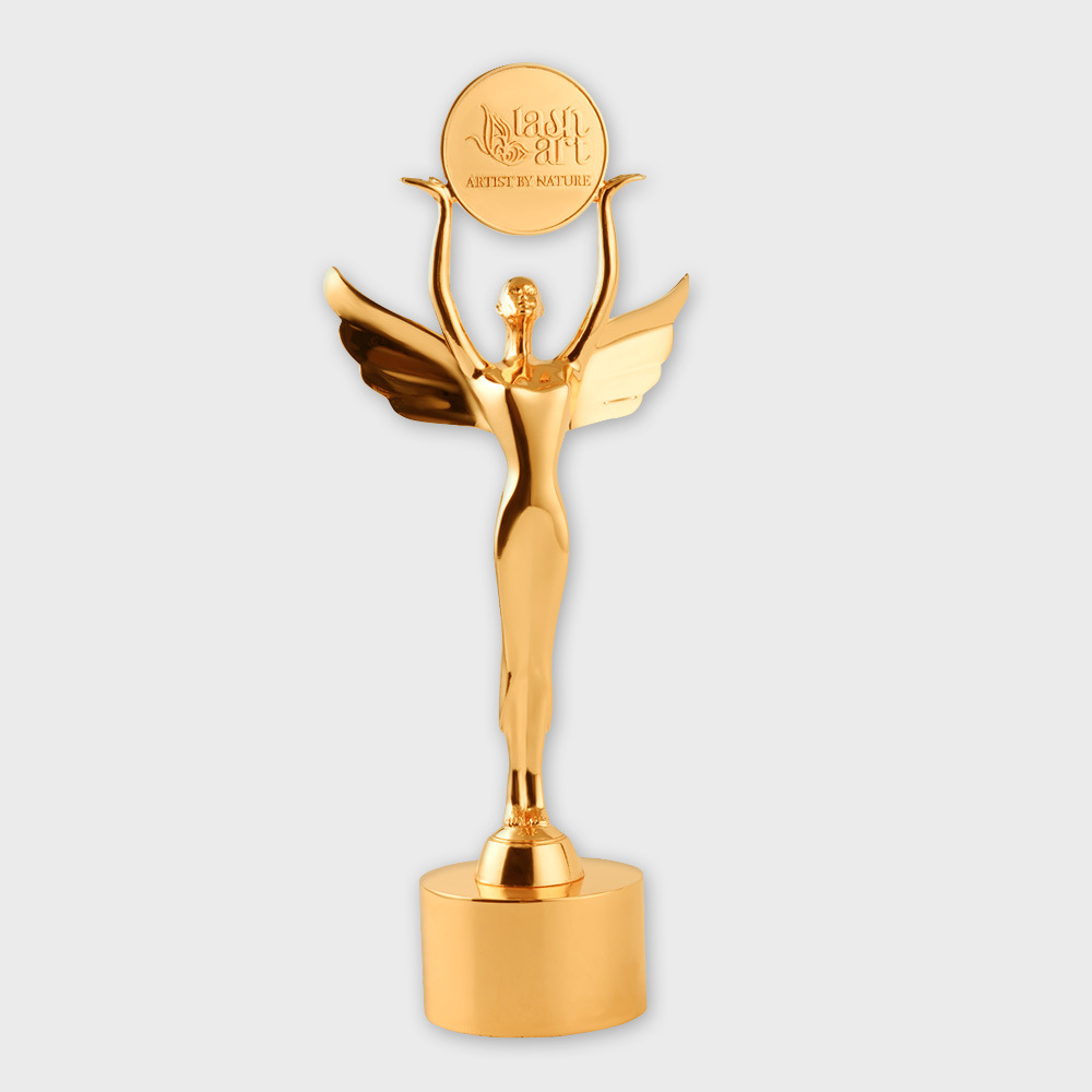 创意玫瑰金小金人奖杯金属个性定做合金奖座年会颁奖新款天使翅膀
