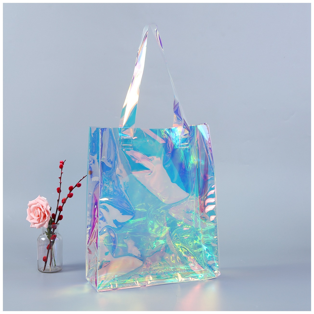 厂家定做pvc炫彩手提袋幻彩礼品购物袋镭射 单肩收纳包可定制logo