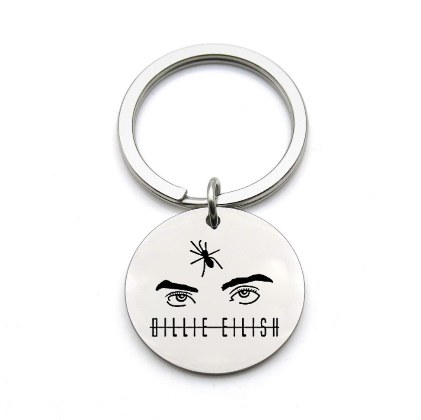 明星周边 说唱歌手 billie eilish 标志钥匙扣 不锈钢 速卖通爆款