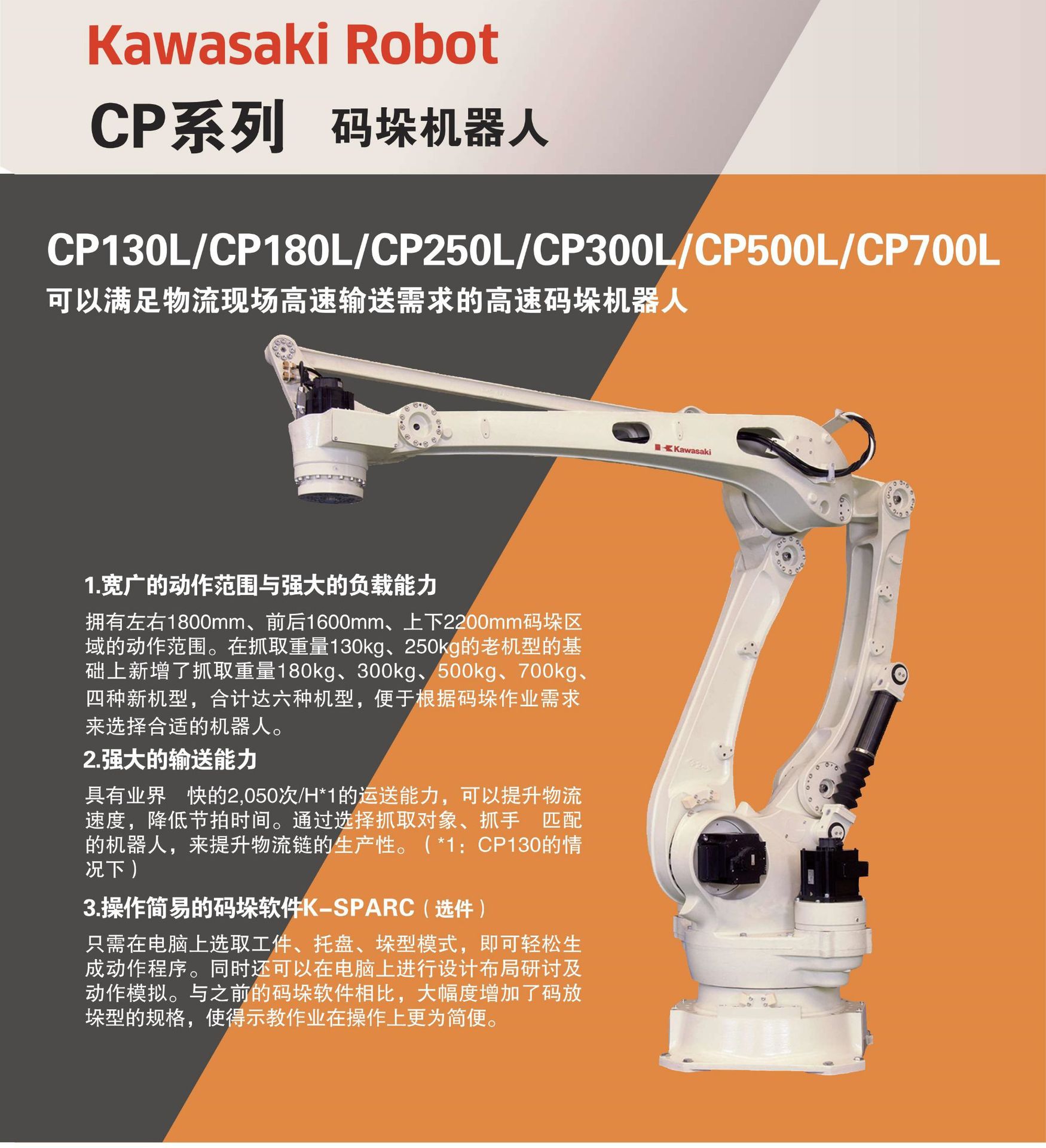 川崎机器人 cp系列 工业机器人 搬运码垛机械手 机械手臂 四轴