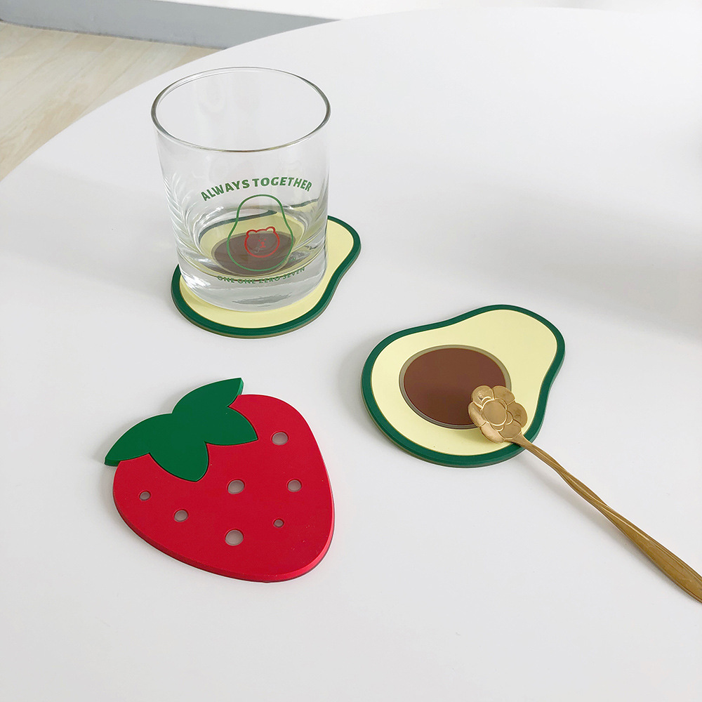 ins可爱牛油果草莓杯垫pvc防水防烫杯垫餐垫厂家定制批发